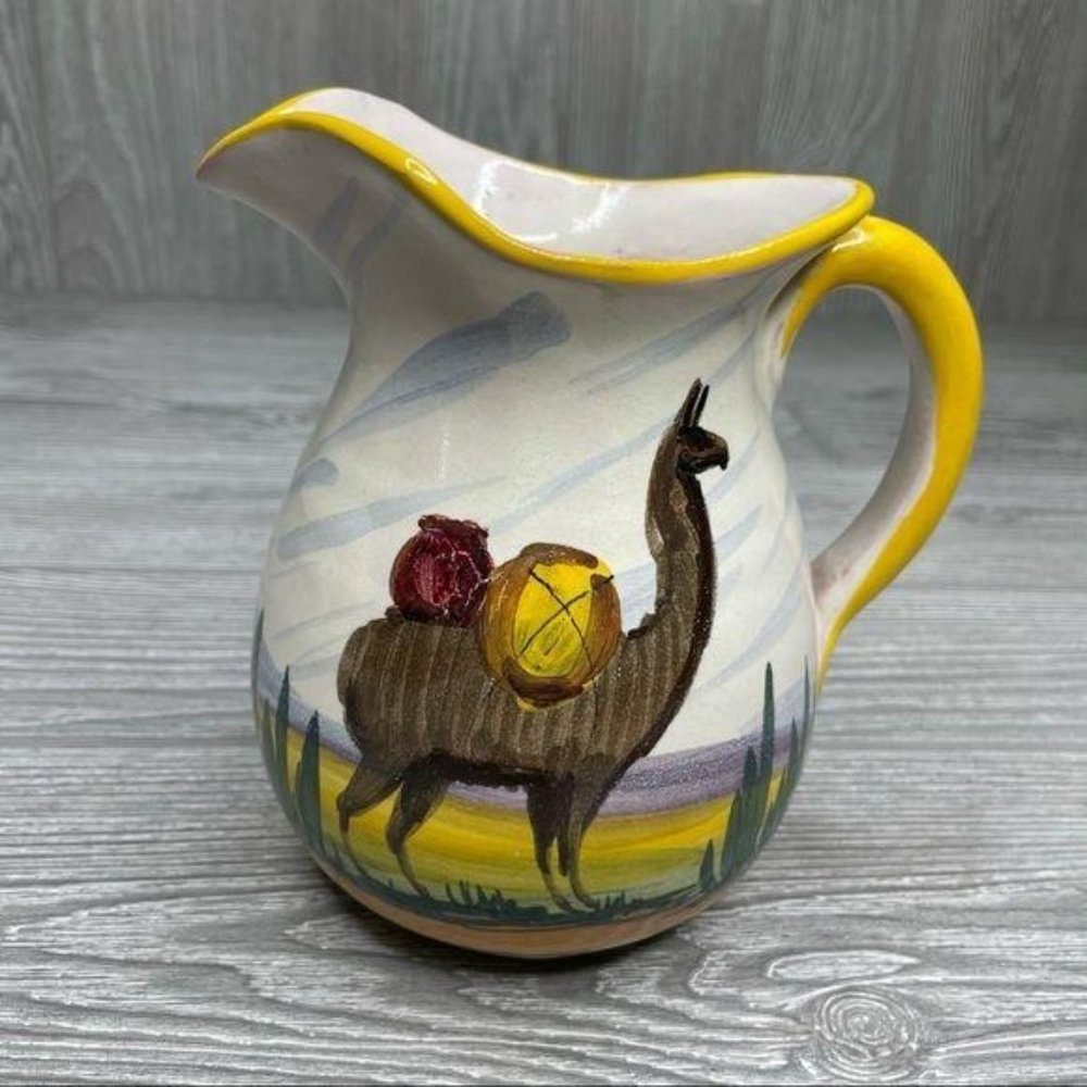 Vintage clay Peru Llama Pottery Pitcher F.C.A. decoration creamer